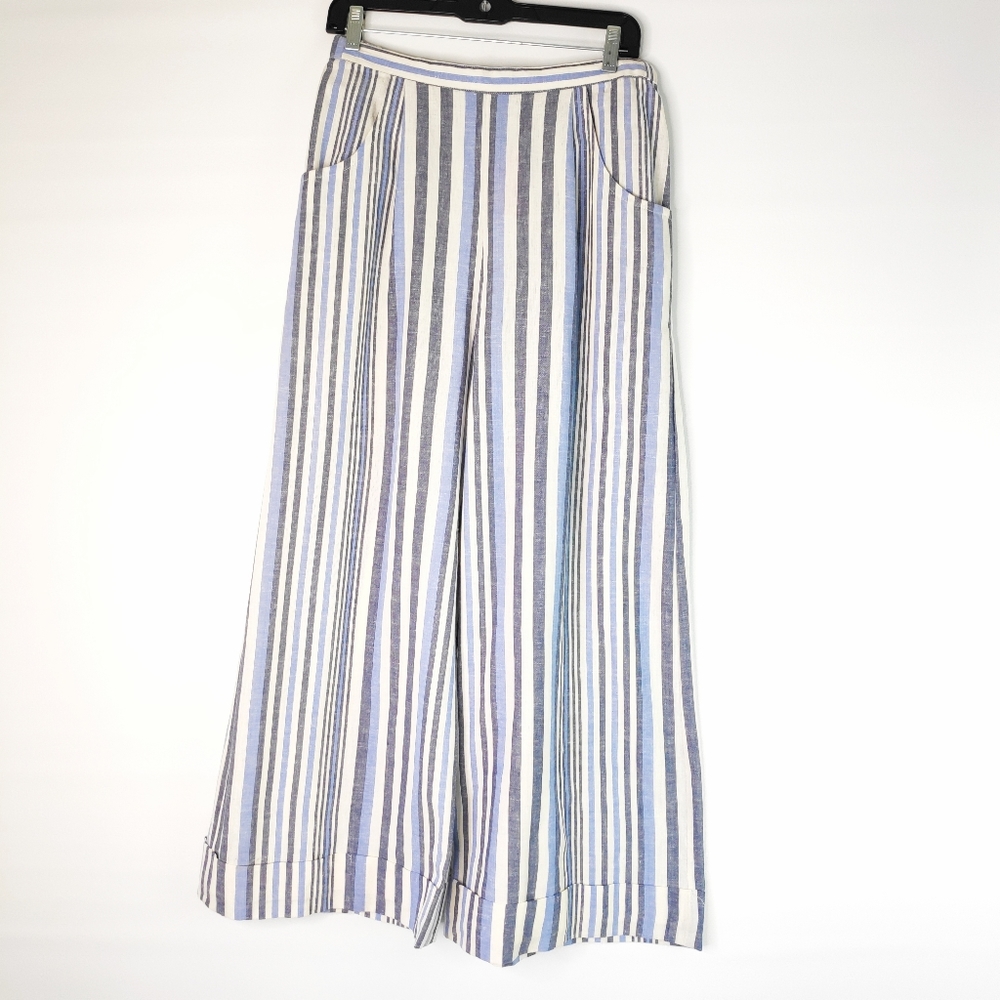 Nostalgia Wide Leg Stripe Cuffed Pants Elastic